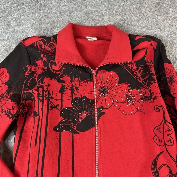 Jess & Jane Jacket Medium Rhinestone Zipper Canon Flower Floral Made In USA - Picture 3 of 8